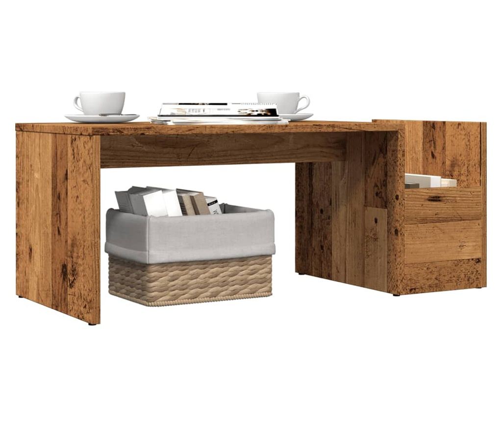 antik fa színű szerelt fa dohányzóasztal 90 x 45 x 35 cm - 3