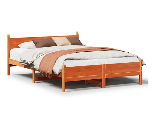 viaszbarna tömör fenyőfa ágy matrac nélkül 135 x 190 cm