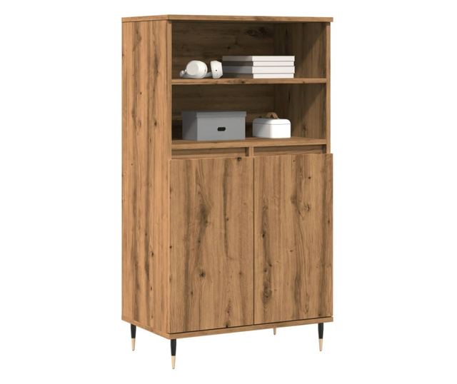 kézműves tölgy színű szerelt fa magasszekrény 60 x 36 x 110 cm