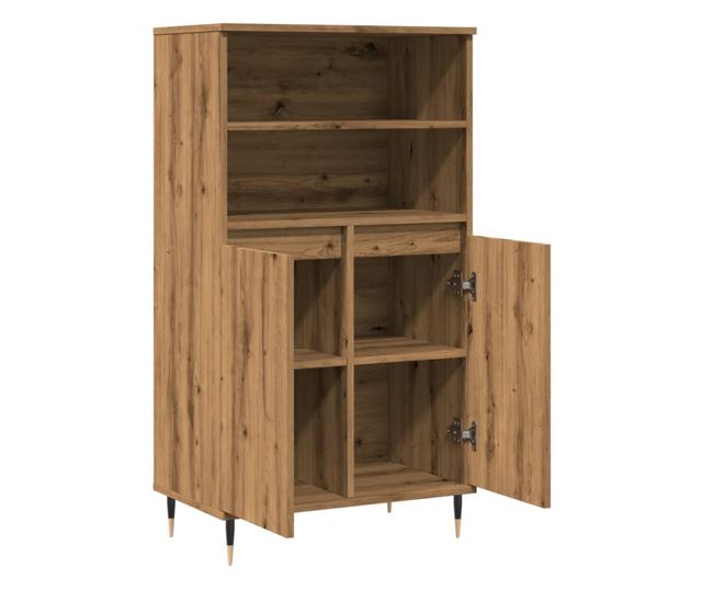 kézműves tölgy színű szerelt fa magasszekrény 60 x 36 x 110 cm