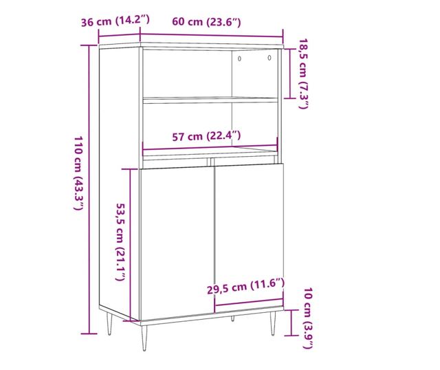 kézműves tölgy színű szerelt fa magasszekrény 60 x 36 x 110 cm
