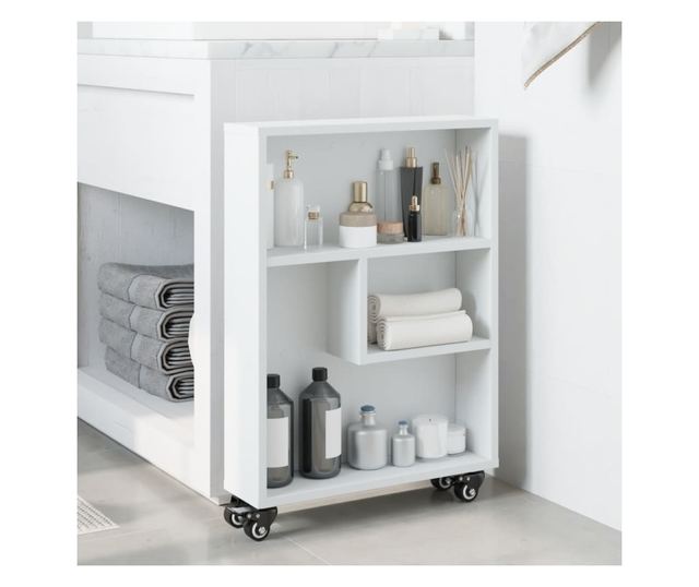 fehér szerelt fa keskeny tárolókocsi 48 x 13 x 68 cm