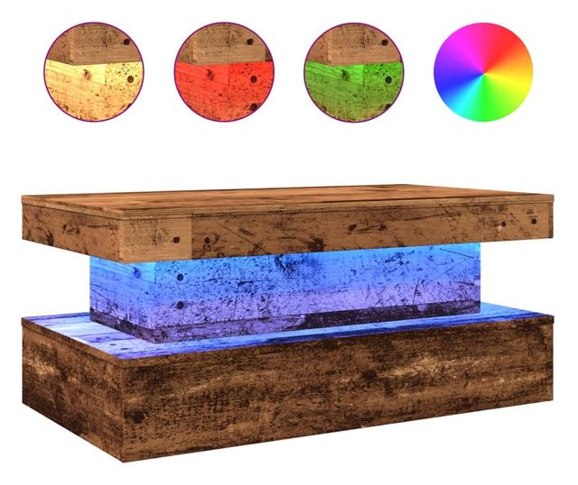 antik fa színű dohányzóasztal LED-lámpákkal 90x50x40 cm