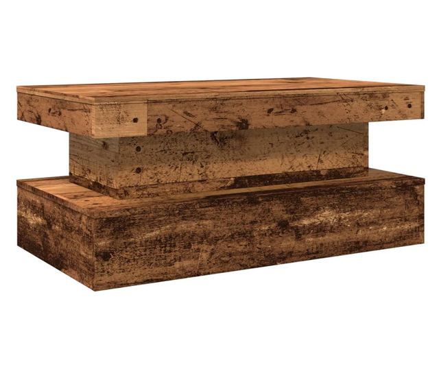 antik fa színű dohányzóasztal LED-lámpákkal 90x50x40 cm