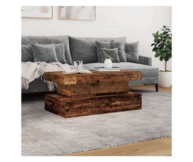 antik fa színű dohányzóasztal LED-lámpákkal 90x50x40 cm