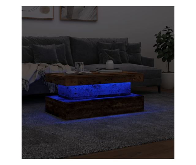 antik fa színű dohányzóasztal LED-lámpákkal 90x50x40 cm