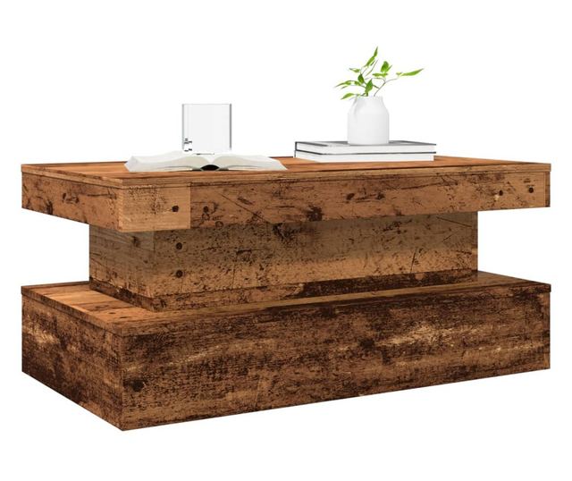 antik fa színű dohányzóasztal LED-lámpákkal 90x50x40 cm