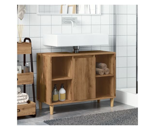 kézműves tölgy színű szerelt fa mosdószekrény 80 x 33 x 60 cm