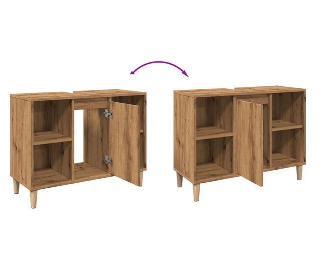 kézműves tölgy színű szerelt fa mosdószekrény 80 x 33 x 60 cm