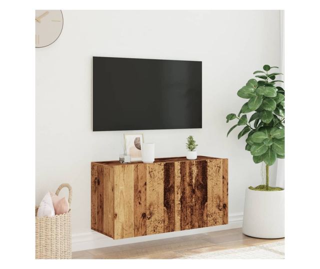 antik fa színű falra szerelhető TV-szekrény 80 x 30 x 41 cm