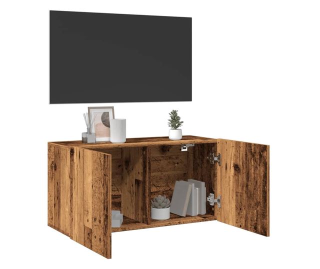 antik fa színű falra szerelhető TV-szekrény 80 x 30 x 41 cm