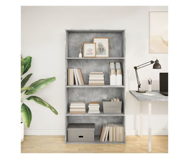 betonszürke szerelt fa könyvespolc 80 x 30 x 152 cm