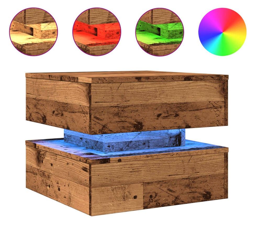 antik fa színű dohányzóasztal LED-lámpákkal 50 x 50 x 40 cm - 2