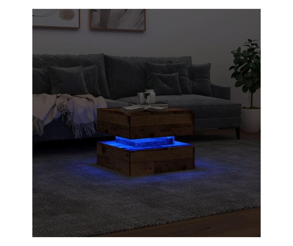 antik fa színű dohányzóasztal LED-lámpákkal 50 x 50 x 40 cm - 5