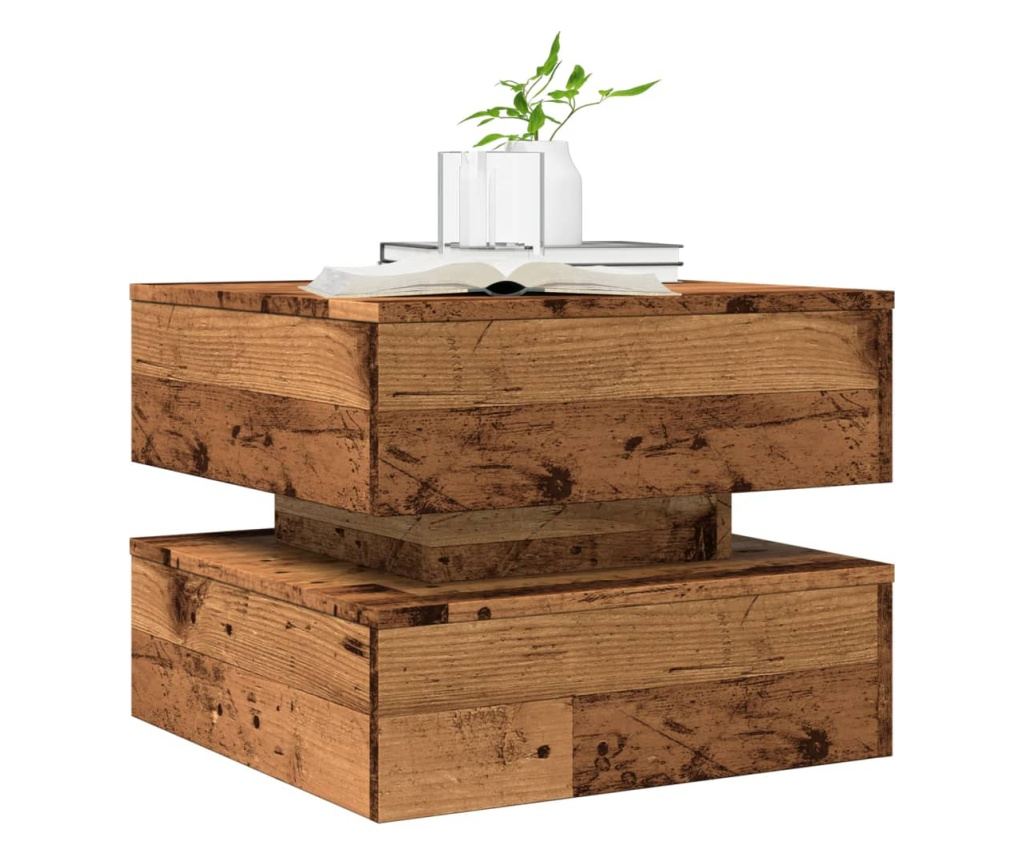 antik fa színű dohányzóasztal LED-lámpákkal 50 x 50 x 40 cm - 6