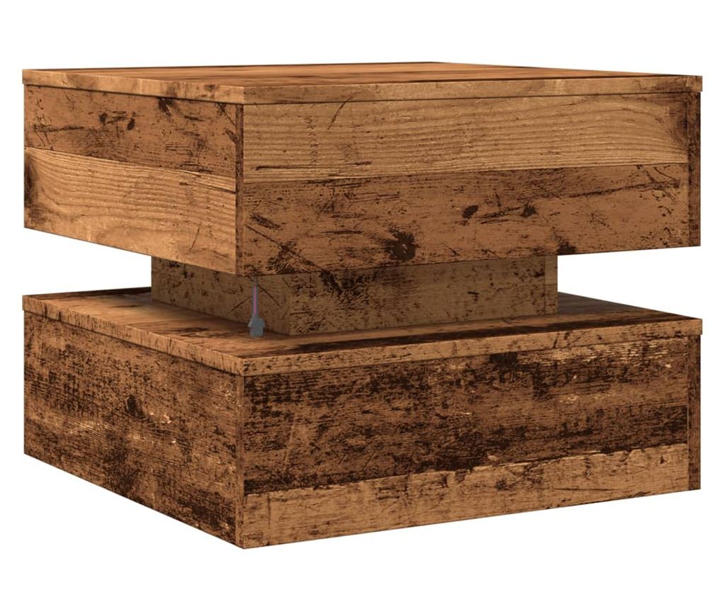 antik fa színű dohányzóasztal LED-lámpákkal 50 x 50 x 40 cm - 9