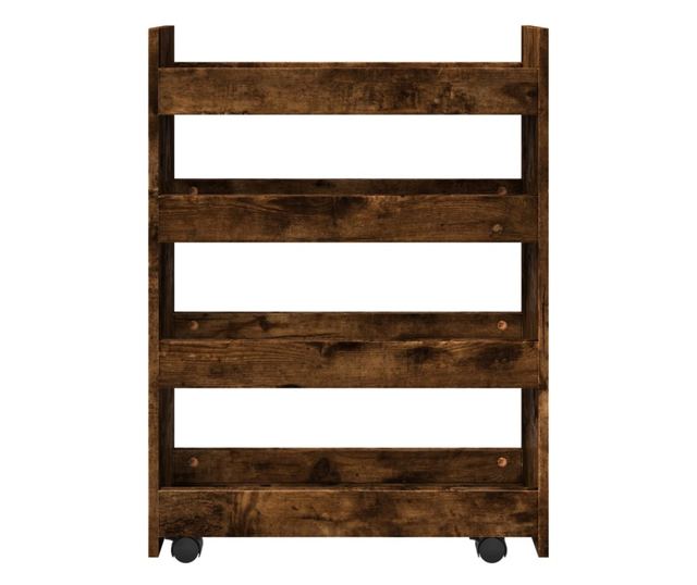 4 szintes füstös tölgy színű szerelt fa keskeny tárolókocsi