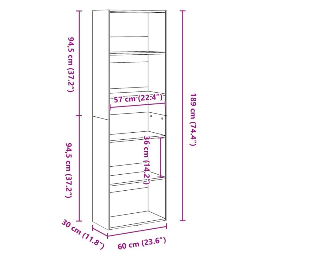 fehér szerelt fa könyvespolc 60 x 30 x 189 cm - 9