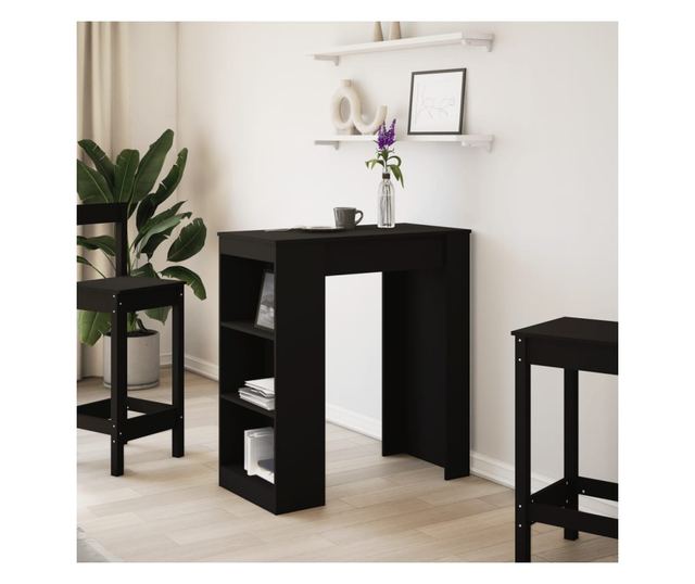 fekete szerelt fa tárolórekeszes bárasztal 95 x 47 x 103,5 cm