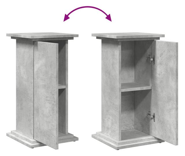 betonszürke szerelt fa bemutatóállvány tárolóval 31x30x60 cm