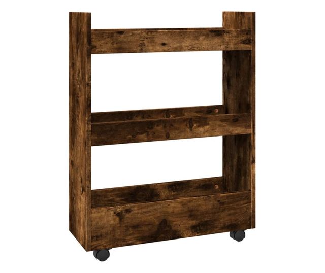 3 szintes füstös tölgy színű szerelt fa keskeny tárolókocsi