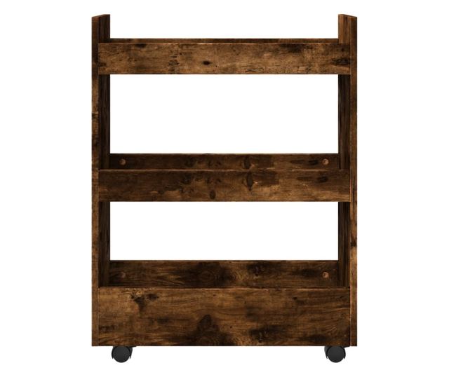 3 szintes füstös tölgy színű szerelt fa keskeny tárolókocsi