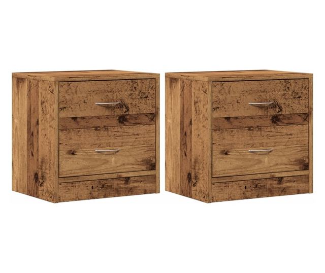 2 db antik fa színű szerelt fa éjjeliszekrény 40 x 30 x 40 cm