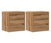 2 db kézműves tölgy színű szerelt fa éjjeliszekrény 40x30x40 cm thumbnail 2