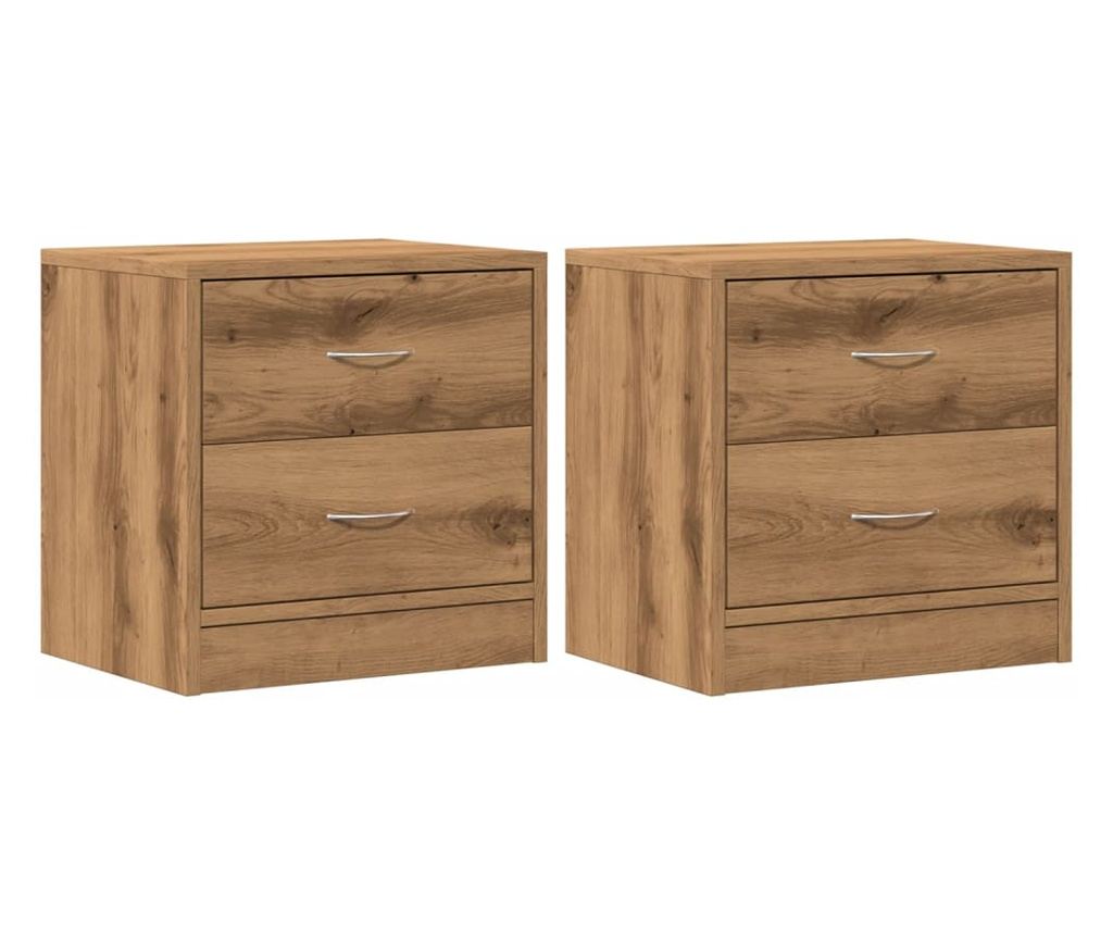 2 db kézműves tölgy színű szerelt fa éjjeliszekrény 40x30x40 cm - 2