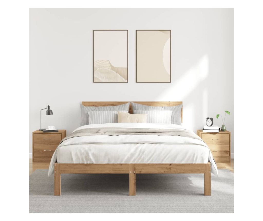 2 db kézműves tölgy színű szerelt fa éjjeliszekrény 40x30x40 cm - 3