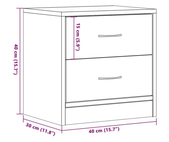 2 db antik fa színű szerelt fa éjjeliszekrény 40 x 30 x 40 cm
