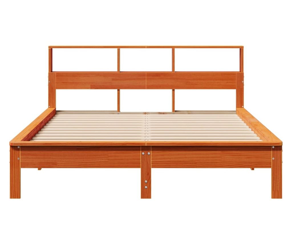 barna tömör fenyőfa könyvespolcos ágy matrac nélkül 120 x 190cm - 4