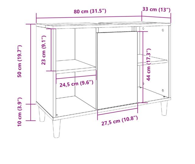 kézműves tölgy színű szerelt fa mosdószekrény 80 x 33 x 60 cm