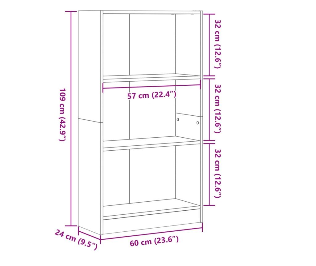 füstös tölgy színű szerelt fa könyvszekrény 60 x 24 x 109 cm - 9