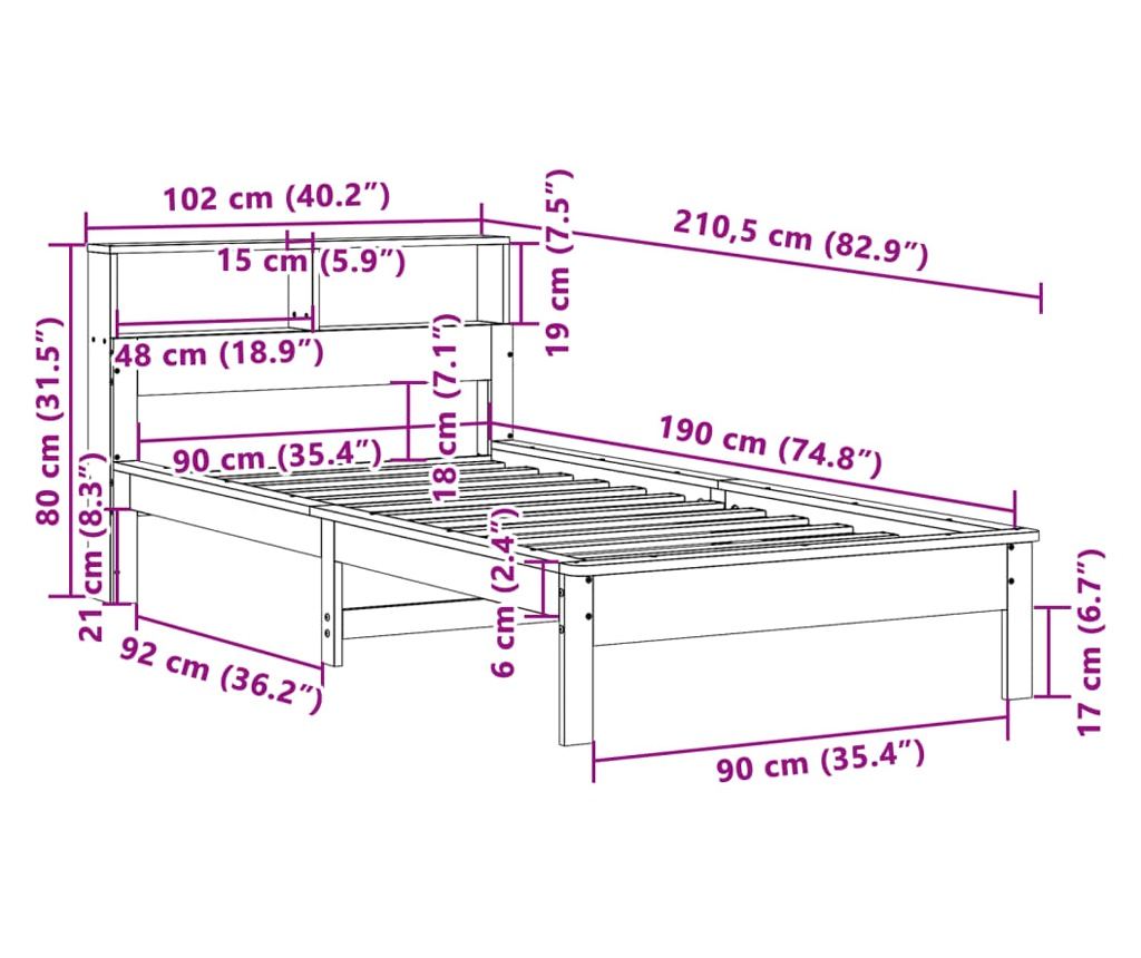 fehér tömör fenyőfa könyvespolcos ágy matrac nélkül 90 x 190 cm - 9