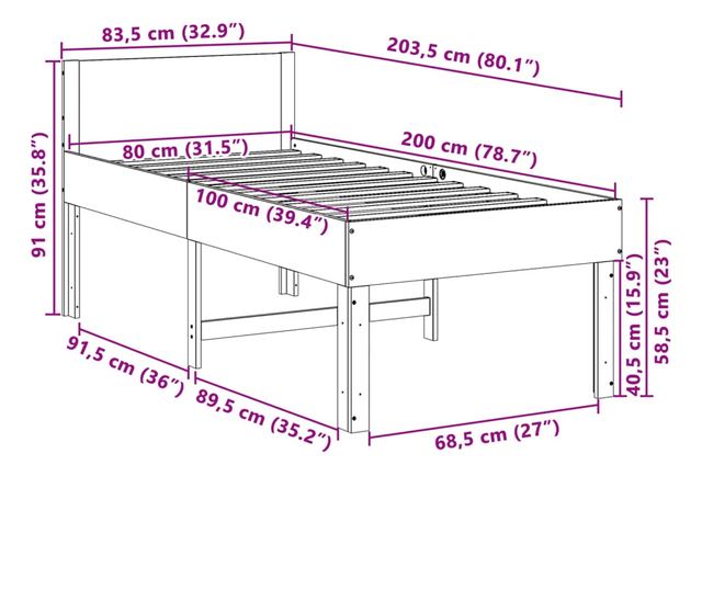 tömör fenyő ágykeret matrac nélkül 80 x 200 cm