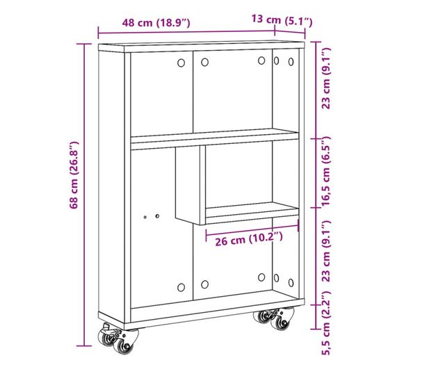 fehér szerelt fa keskeny tárolókocsi 48 x 13 x 68 cm