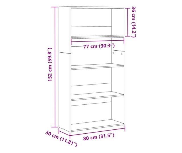 betonszürke szerelt fa könyvespolc 80 x 30 x 152 cm