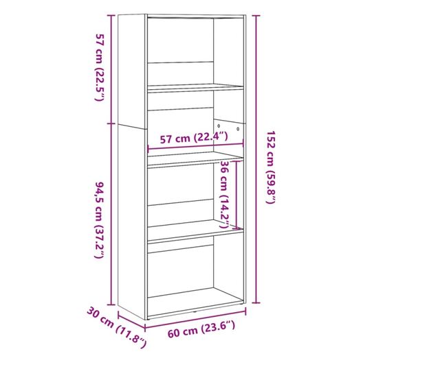 barna tölgy színű szerelt fa könyvespolc 60 x 30 x 152 cm