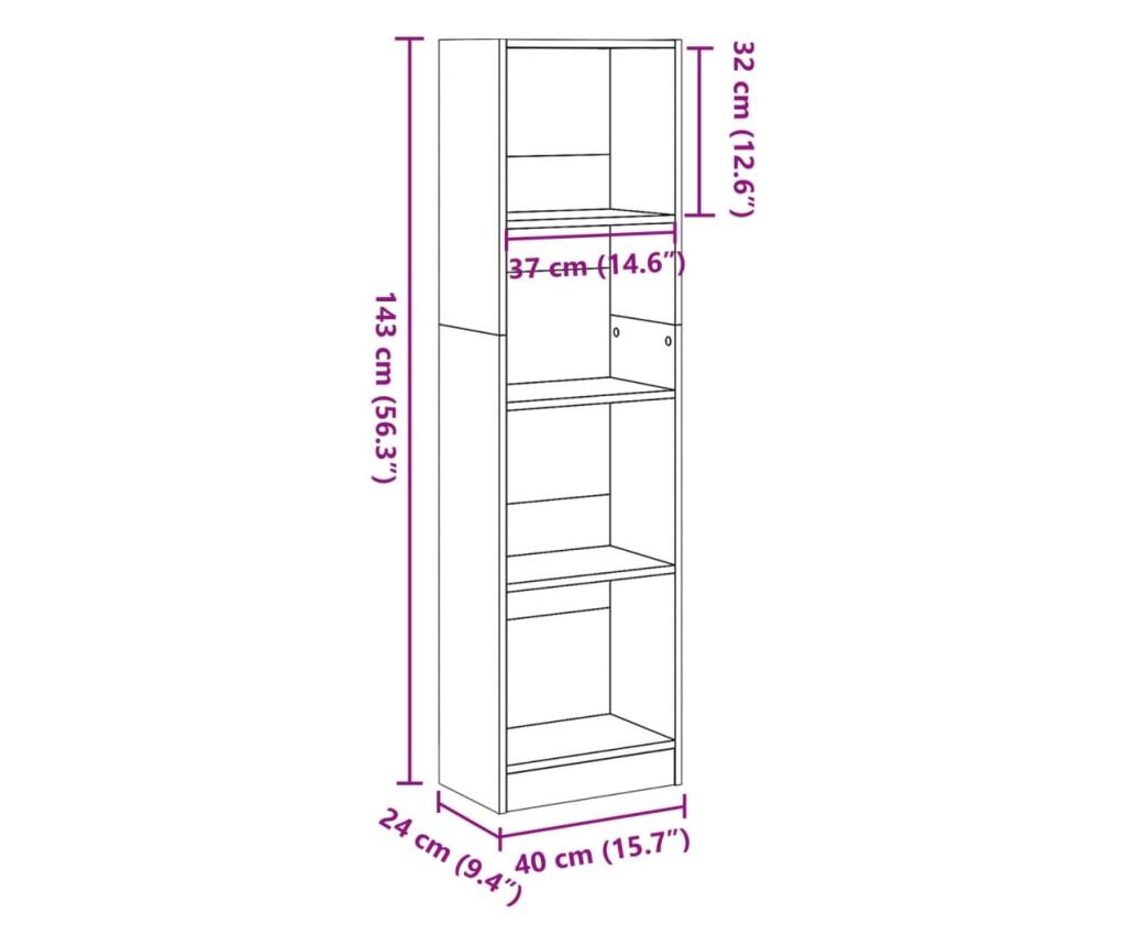 fehér szerelt fa könyvespolc 40 x 24 x 143 cm - 9