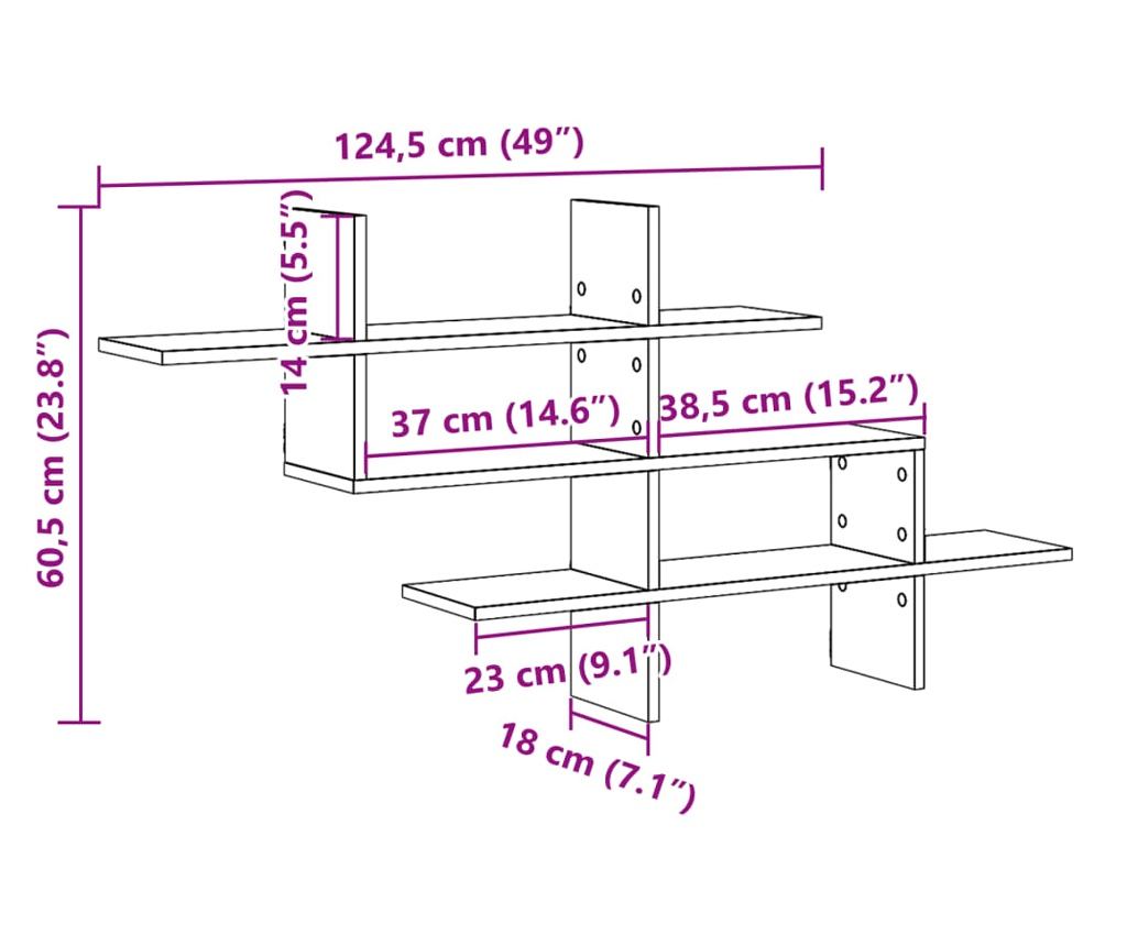 barna tölgy színű szerelt fa fali polc 124,5 x 18 x 60,5 cm - 10