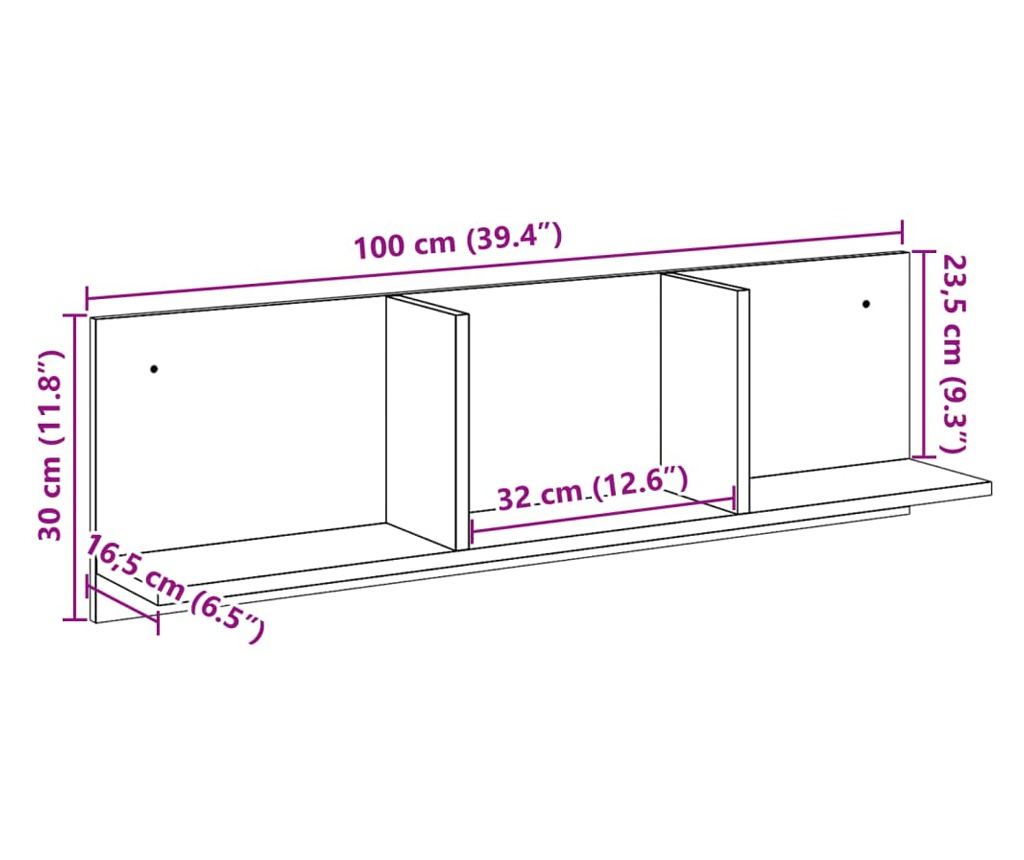 szürke sonoma színű szerelt fa faliszekrény 100 x 16,5 x 30 cm - 9