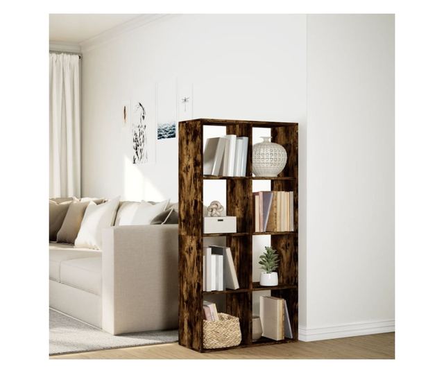 füstös tölgy szerelt fa elválasztó könyvespolc 69,5x29x137,5 cm