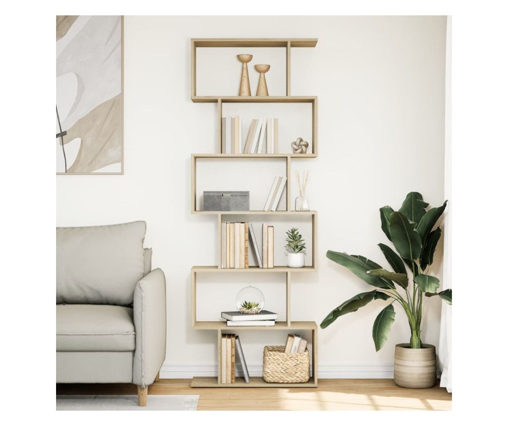 6 szintes sonoma tölgy fa elválasztó könyvespolc 70x24x193 cm - 3