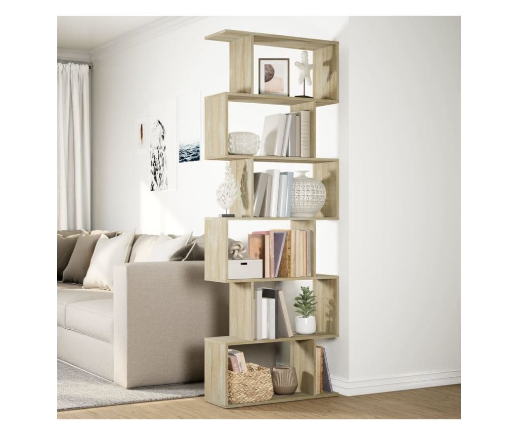 6 szintes sonoma tölgy fa elválasztó könyvespolc 70x24x193 cm - 4
