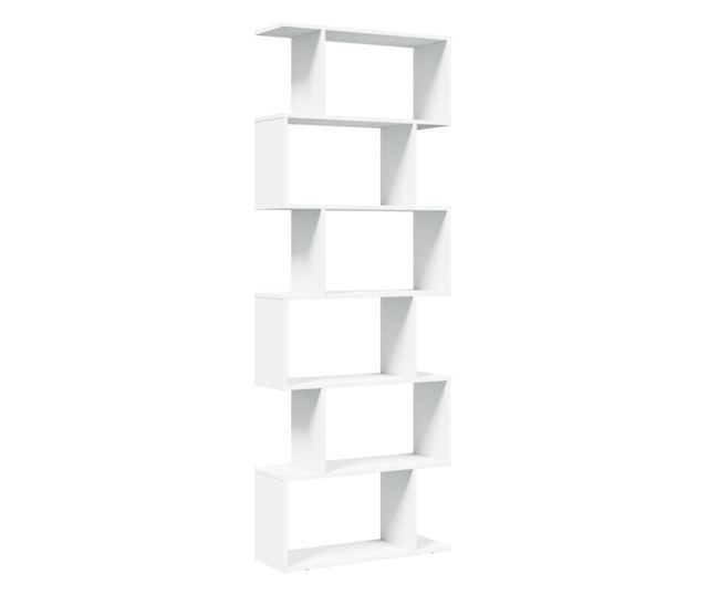 6 szintes fehér szerelt fa elválasztó könyvespolc 70x24x193 cm