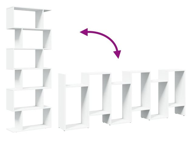 6 szintes fehér szerelt fa elválasztó könyvespolc 70x24x193 cm