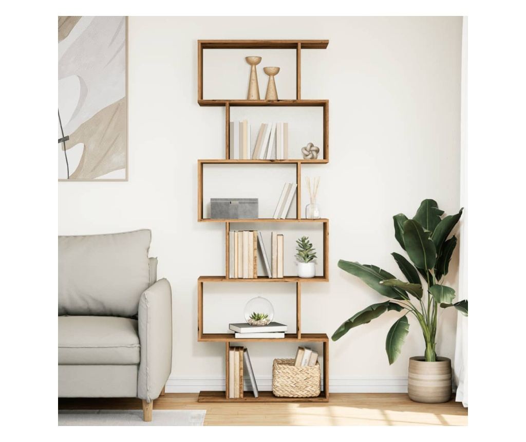 6 szintes kézműves tölgy fa elválasztó könyvespolc 70x24x193 cm - 3