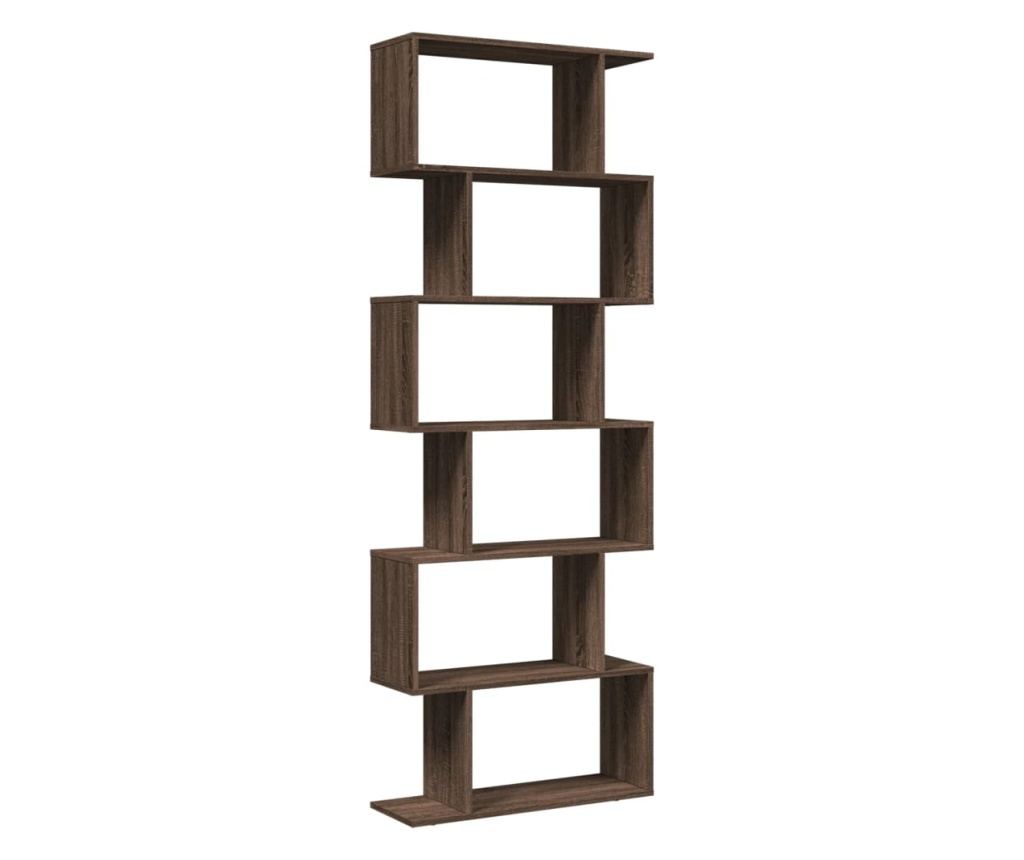 6 szintes barna tölgy fa elválasztó könyvespolc 70x24x193 cm - 2