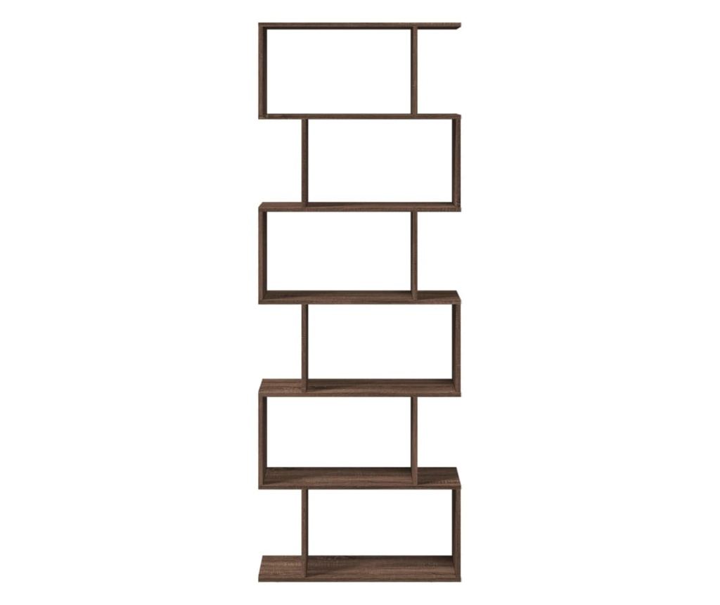6 szintes barna tölgy fa elválasztó könyvespolc 70x24x193 cm - 5